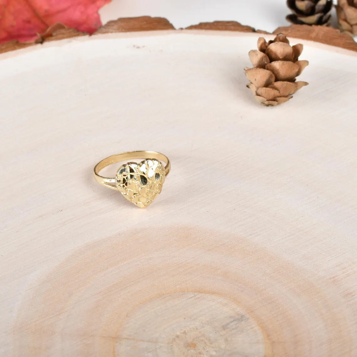 14K Gold Plated Love Heart Ring Nugget Ring