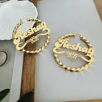 Personalized Custom Twist Hoop Name Earrings with Crown