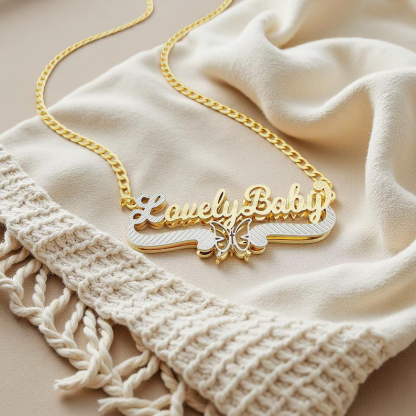 Double Plated Custom Butterfly Name Necklace Two Tone Name Necklace