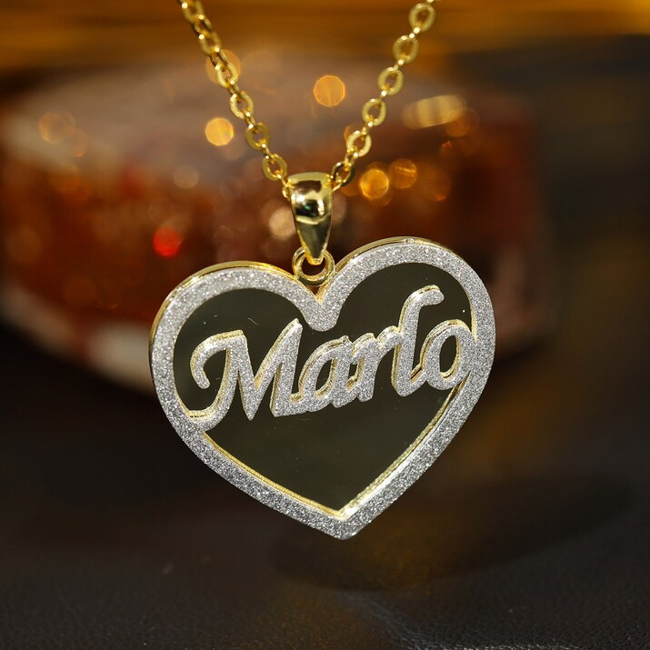 Bling Custom Nameplate Shiny Heart Peronalized Name Necklace