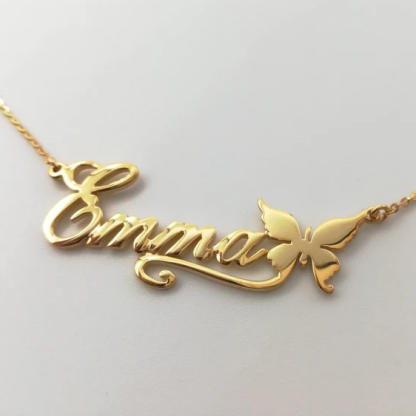 Gold Plated Personalized Name Necklace with Butterfly 