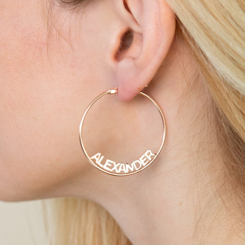 Personalized Custom Name Hoop Earrings Gold Plated Name Earrings