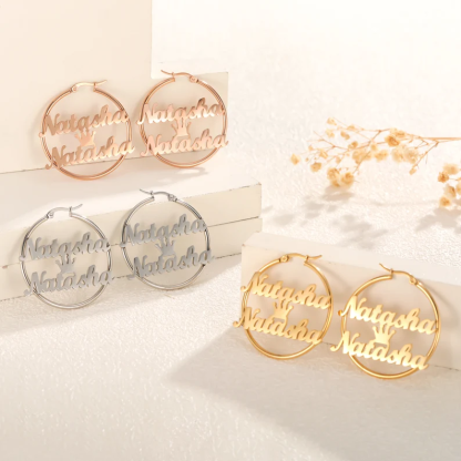 Crown Two Names Bamboo Earrings Gold Plated Personalizd Custom Name Earrings