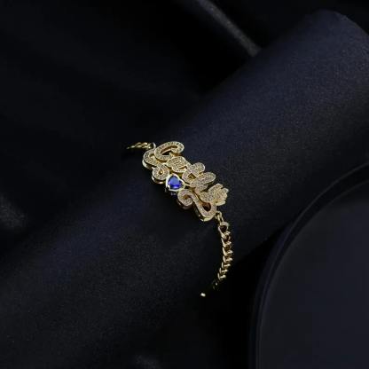 Shiny Personalized CZ Name Bracelet Gold Plated Heart Birthstone Bracelet