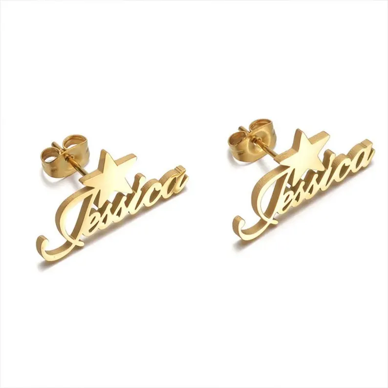 Star Gold Plated Personalized Custom Name Stud Earrings