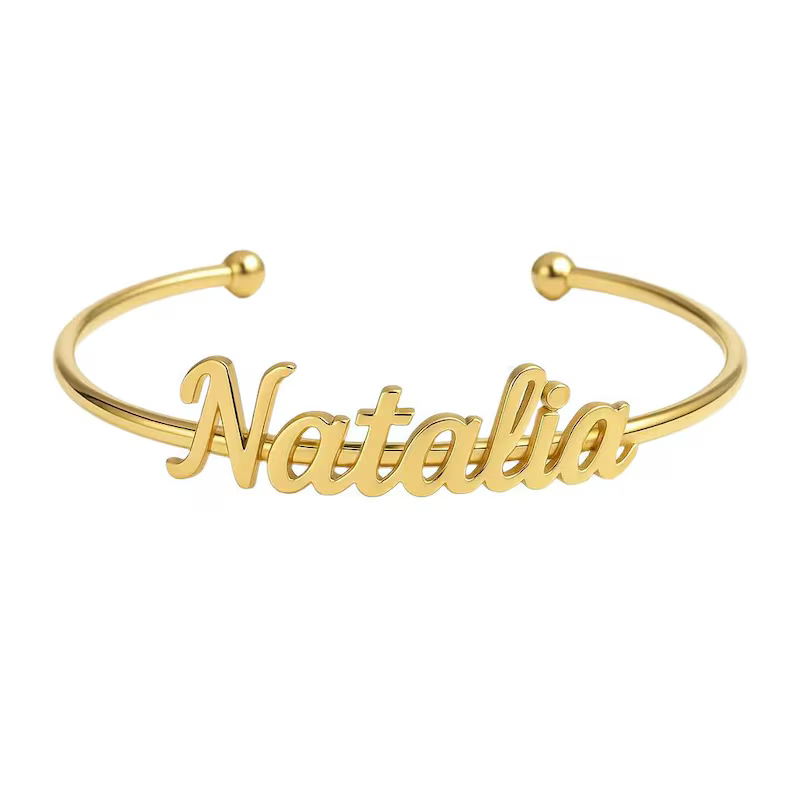 Personalized Custom Name Bracelet Gold Plated Name Bangle