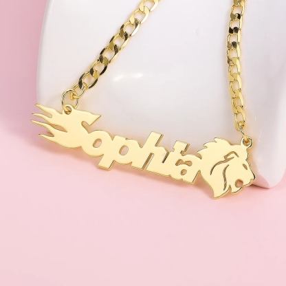 Gold Plated Personalized Custom Lion Name Necklace for Men