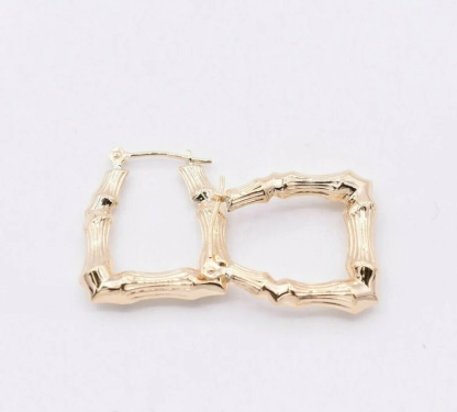 20mm Gold Plated Square Bamboo Hoop Earrings