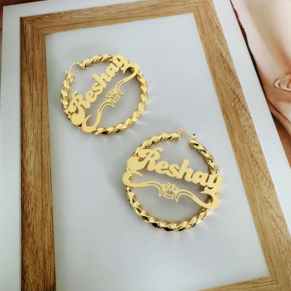 Personalized Custom Twist Hoop Name Earrings with Crown