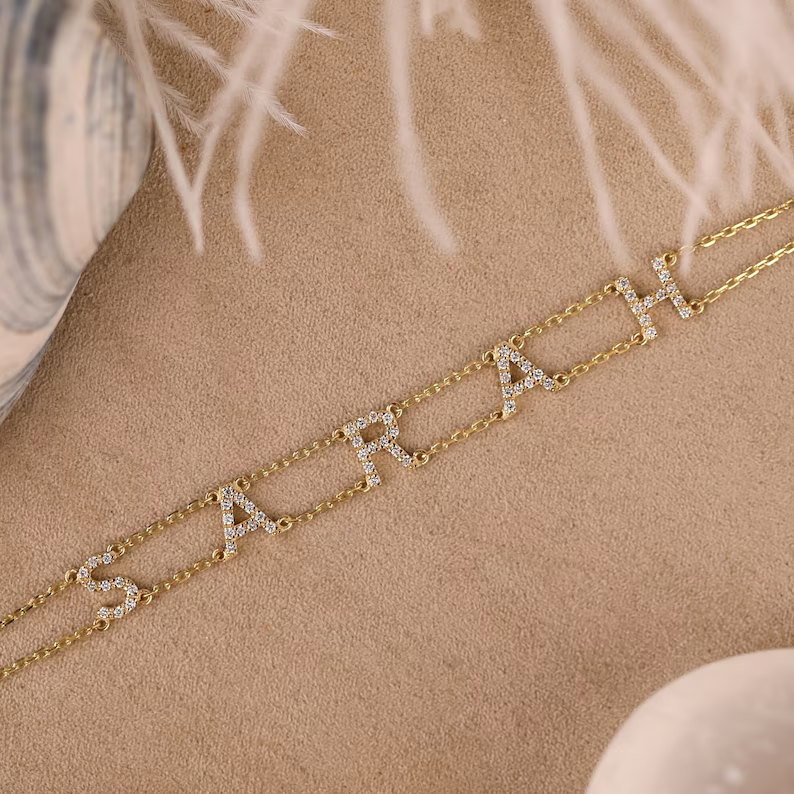 Gold Plated Diamond Name Bracelet Personalized Name Bracelet