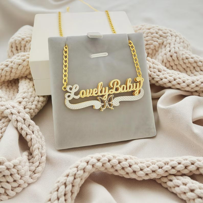 Double Plated Custom Butterfly Name Necklace Two Tone Name Necklace