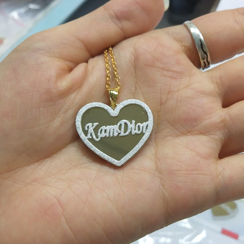 Bling Custom Nameplate Shiny Heart Peronalized Name Necklace