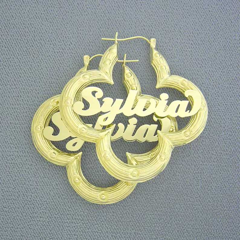 Gold Plated Flower Shape Custom Name Earrings Personalized Bamboo Earrings