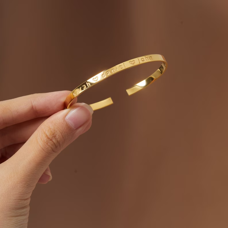 Personalized Gold Plated Engraved Bangle Bracelet Family Gift