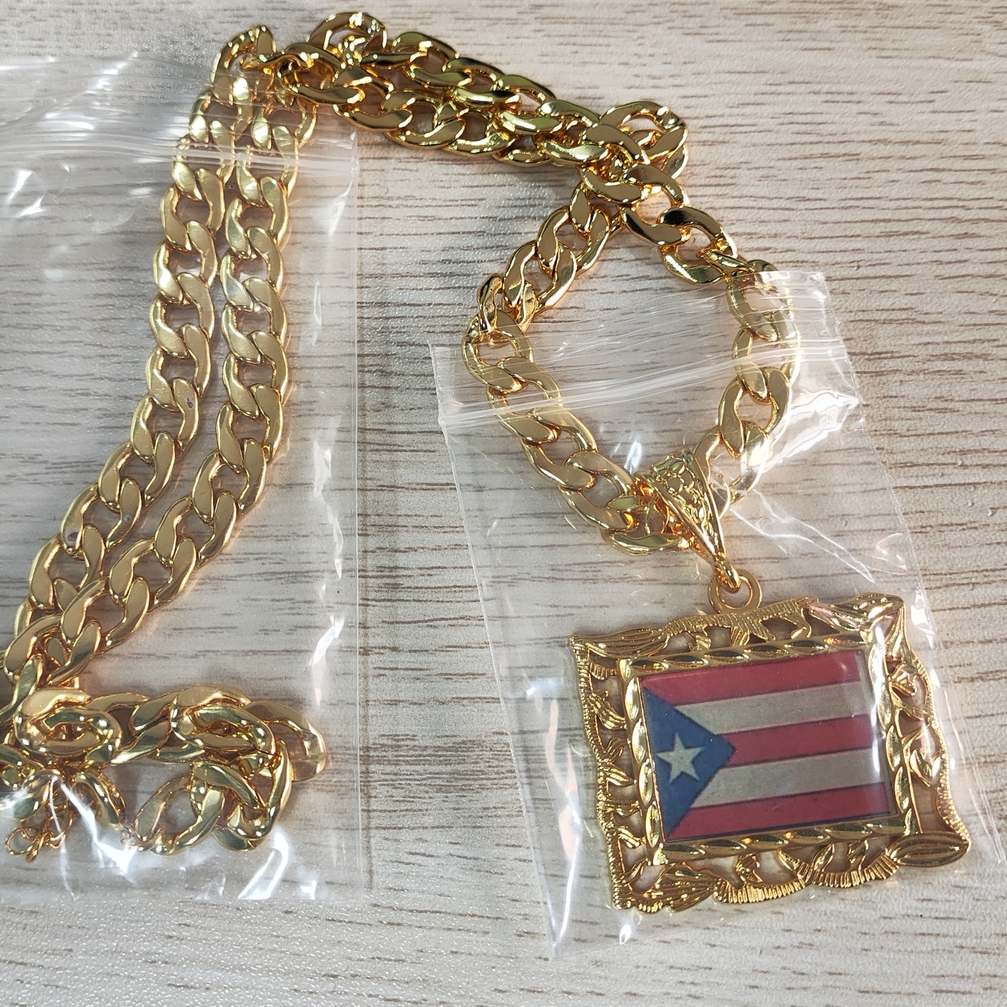 Gold Plated Large Puerto Rico Photo Necklace