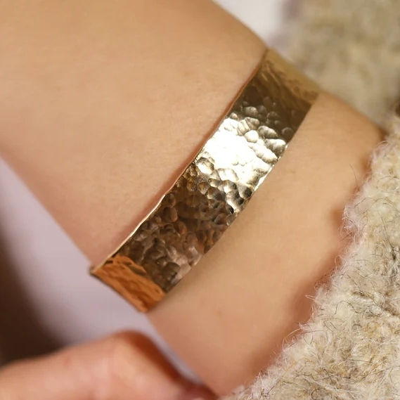  12mm Gold Plated Hammered Cuff Bracelet