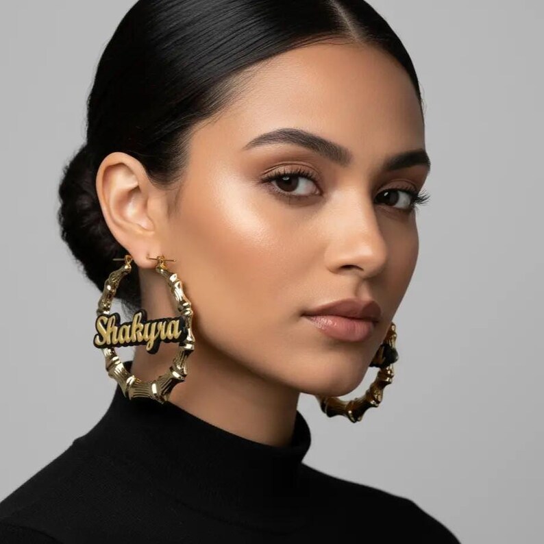 Acrylic Black Gold Plated Nameplate Personalized Custom Bamboo Earrings