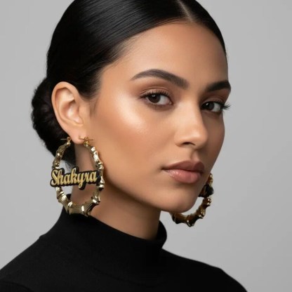 Acrylic Black Gold Plated Nameplate Personalized Custom Bamboo Earrings