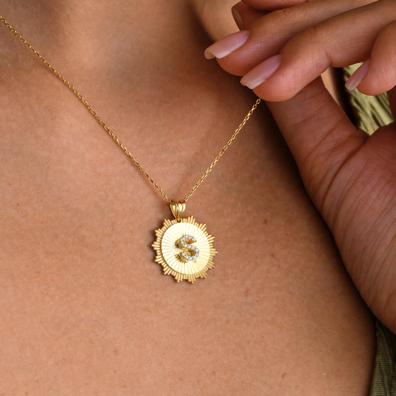 Simple Initial Circle Laser Cut Single Letter Necklace Custom Name Nec