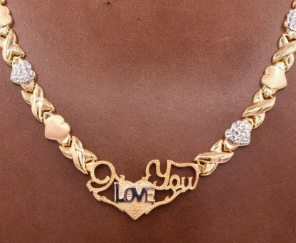 I Love You Kisses & Hearts Necklace Two Tone XOXO Chain Necklace