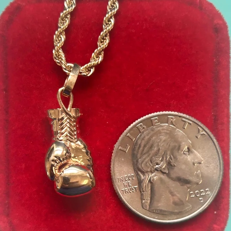 Gold Plated Boxing Glove Pendant Necklace with Rope Chain Sports Jewelry