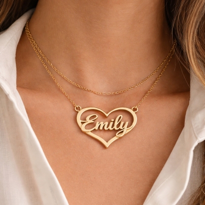 Doule Layer Heart Love Name Necklace Gold Plated Personalized Custom Name Necklace