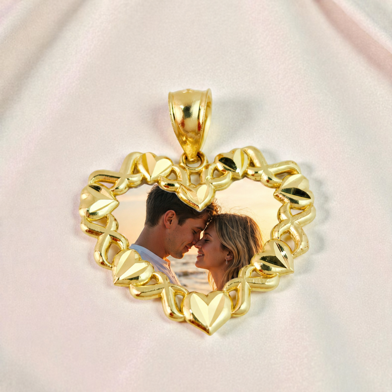 Gold Plated XOXO Love Hearts Photo Charm Necklace Personalized Custom Photo Necklace