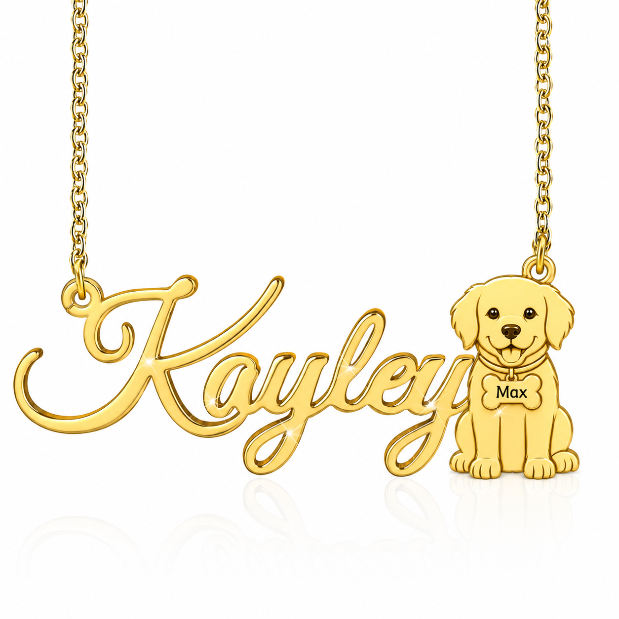 Gold Plated Personalized Name Necklace with Dog Pet Name Necklace