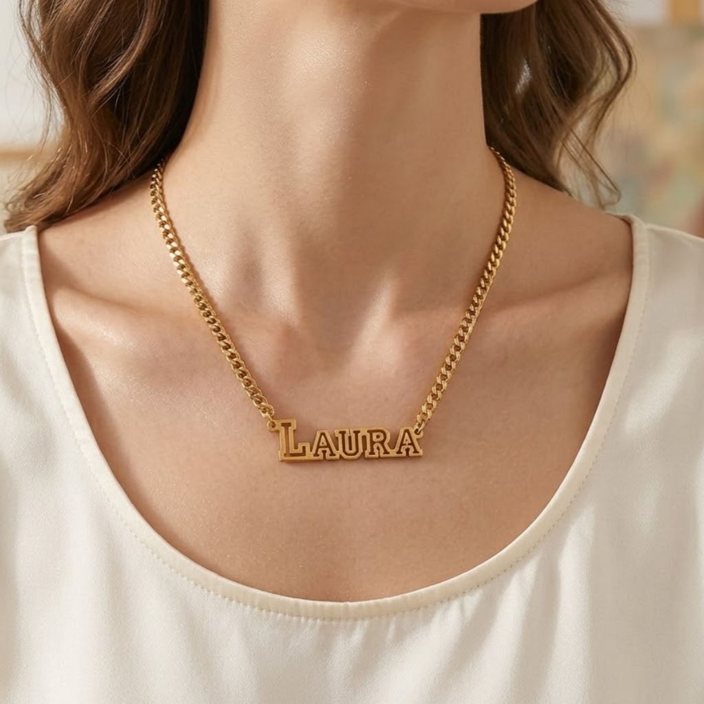 Cuban Chain Gold Plated Hollow Letters Pendant Custom Name Necklace