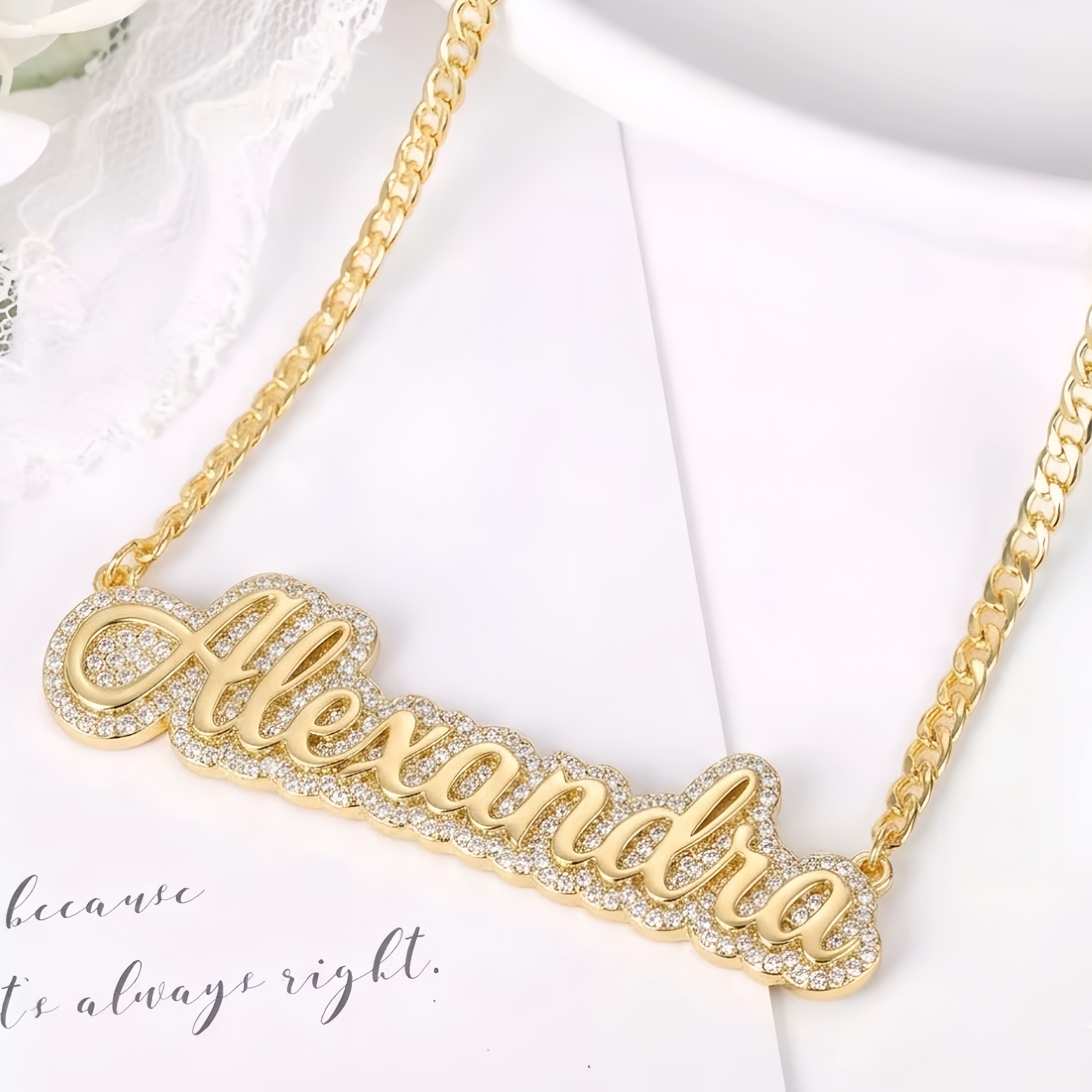Gold Plated Sparkling Zircon Name Necklace Diamond Custom Necklace