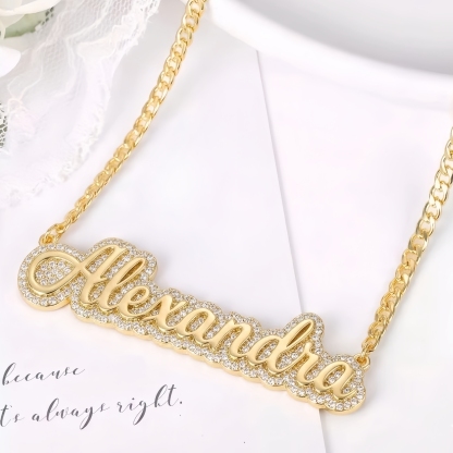 Gold Plated Sparkling Zircon Name Necklace Diamond Custom Necklace