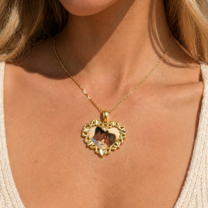 Gold Plated XOXO Love Hearts Photo Charm Necklace Personalized Custom Photo Necklace