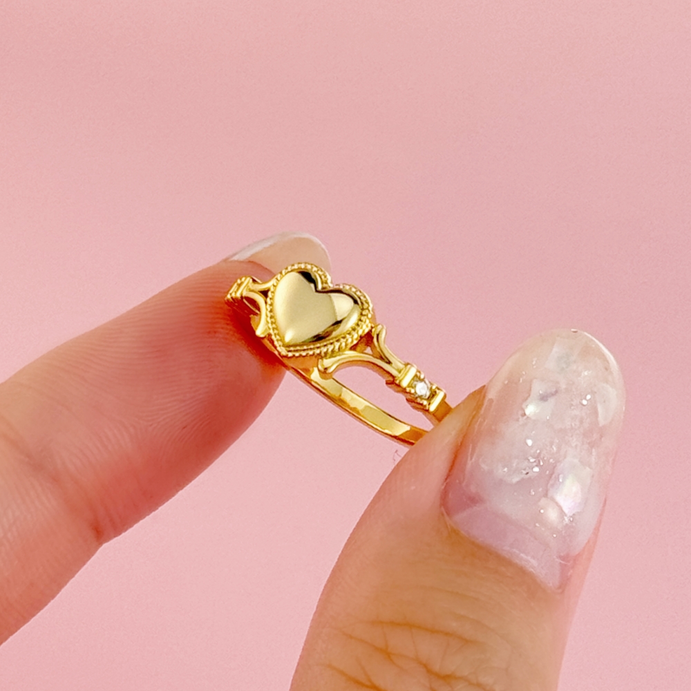 Gold Plated Zirconia Heart Ring Promise Ring