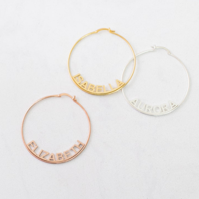 Personalized Custom Name Hoop Earrings Gold Plated Name Earrings