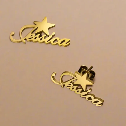 Star Gold Plated Personalized Custom Name Stud Earrings