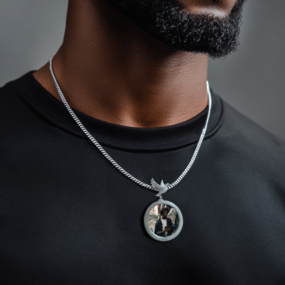 Iced Out Zircon Peace Dove Photo Pendant Personalized Custom Photo Necklace 