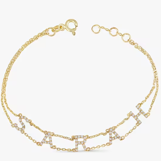 Gold Plated Diamond Name Bracelet Personalized Name Bracelet