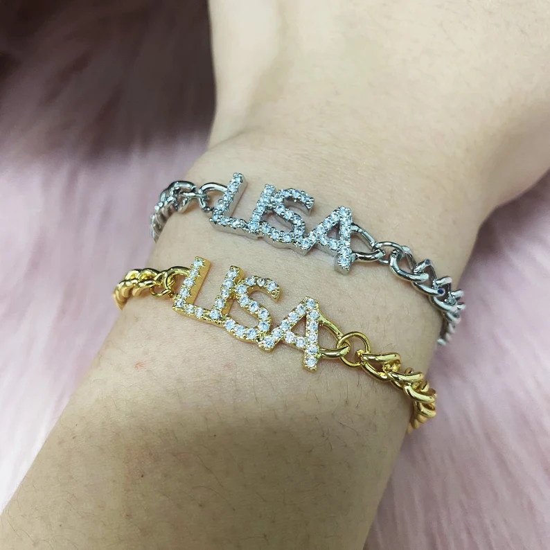 Personalized Custom Diamond Name Bracelet Cuban Link Bracelet