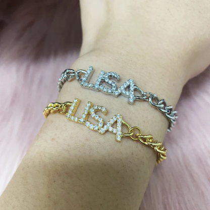 Personalized Custom Diamond Name Bracelet Cuban Link Bracelet