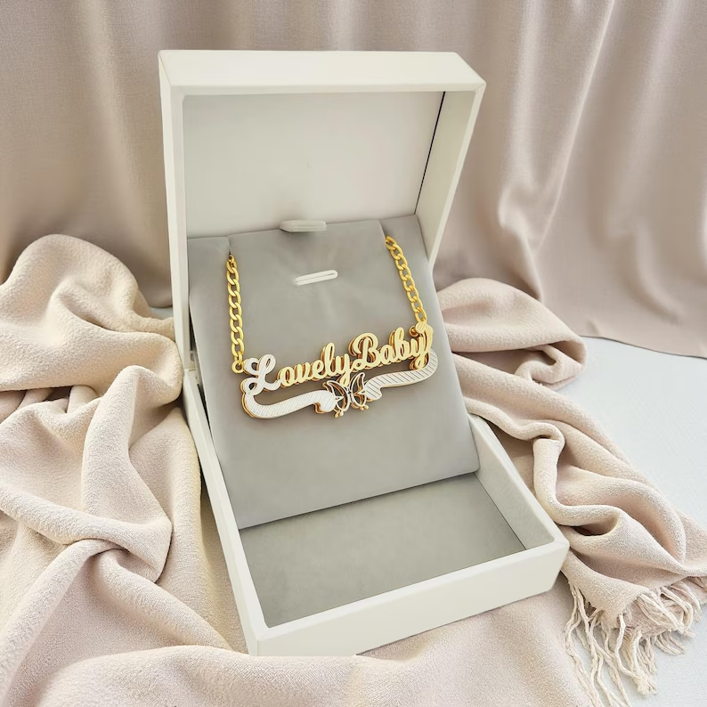 Double Plated Custom Butterfly Name Necklace Two Tone Name Necklace
