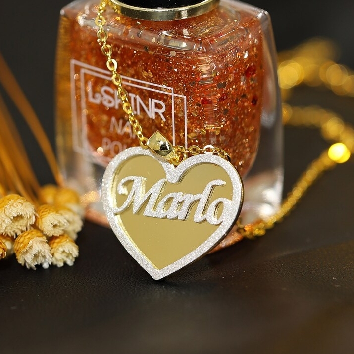 Bling Custom Nameplate Shiny Heart Peronalized Name Necklace