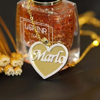 Bling Custom Nameplate Shiny Heart Peronalized Name Necklace