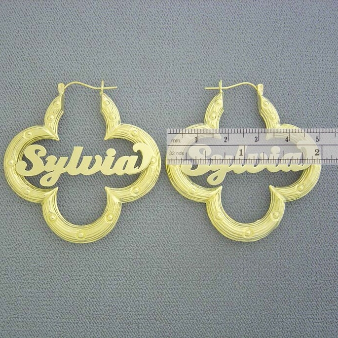 Gold Plated Flower Shape Custom Name Earrings Personalized Bamboo Earrings