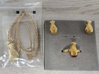 Moneybag Set Gold Plated Necklace Ring And Stud Earrings