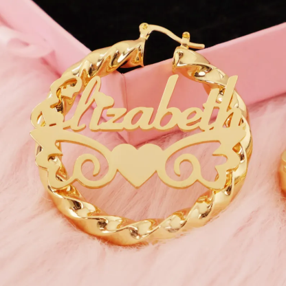 Personalized Custom Name Twist Hoop Earrings with Wings