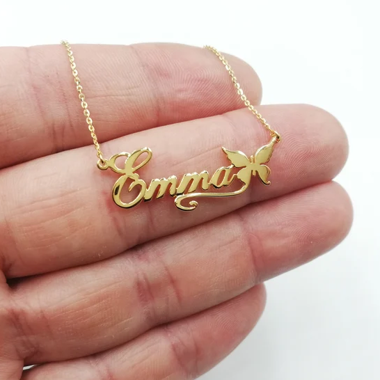 Gold Plated Personalized Name Necklace with Butterfly 