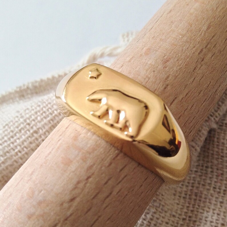 Gold Plated Polar Bear Ring Handcrafted Bear Ring