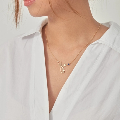Gold Plated Personalized Custom Name Stethoscope Necklace with Birthstone
