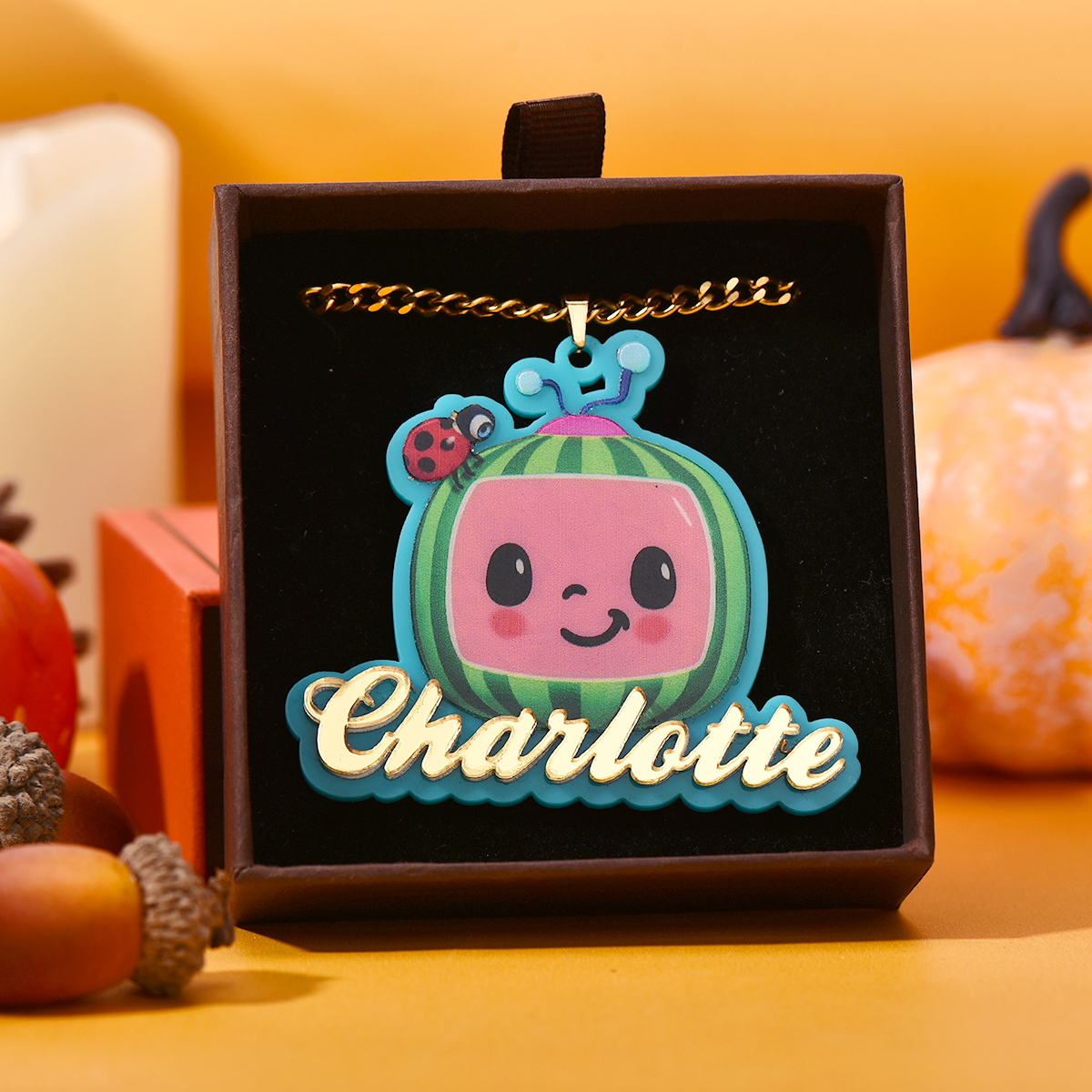 Cute Cartoon Watermelon Necklace Personalized Acrylic Name Necklace for Children