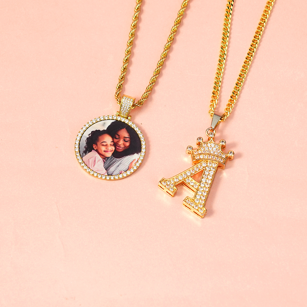 Personalized Photo Medallions Necklace And Initial Necklace Jewelry Set